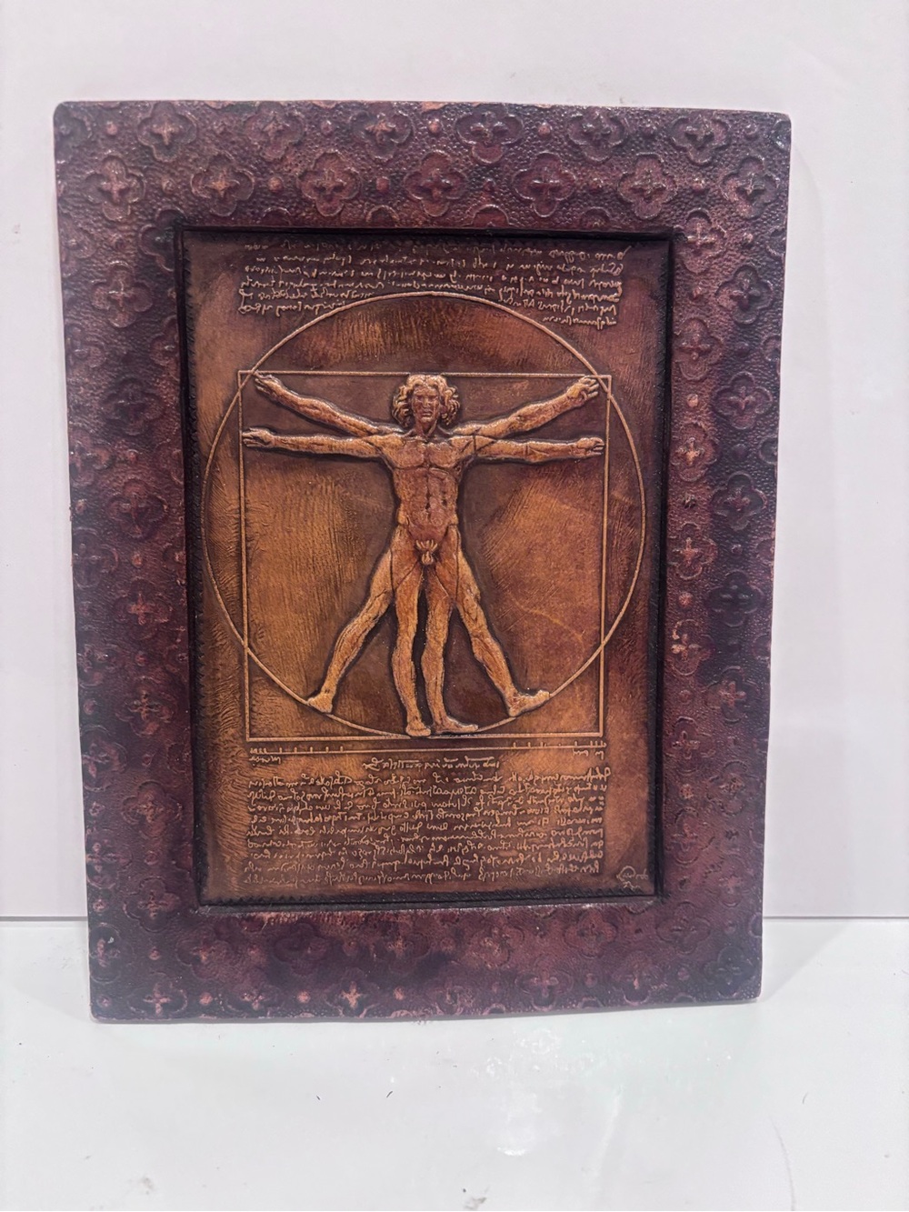 Leonardo da Vinci Vitruvian Reproduction 3D Print Wall Decor -leather Feel 9”